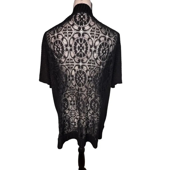 August Silk, 1X short sleeve Gothic lace embroidered open Y2K cardigan sweater - Picture 2 of 9